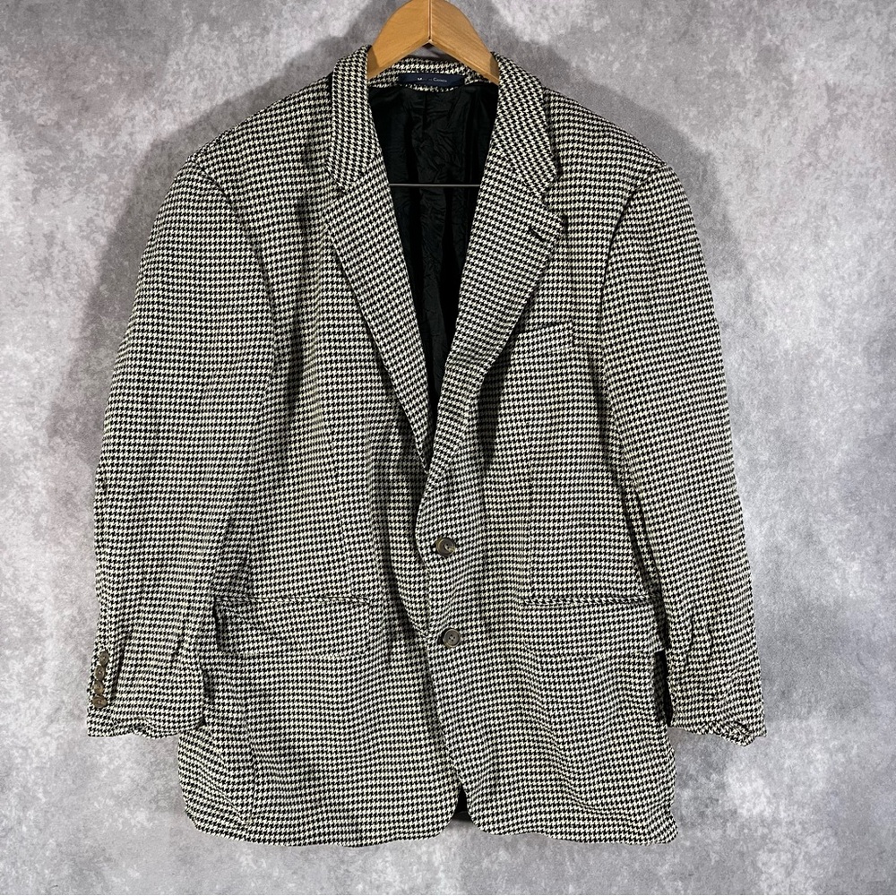 Vintage Chaps Ralph Lauren 100% Silk Blazer Sport Coat Jacket Houndstooth Men 42